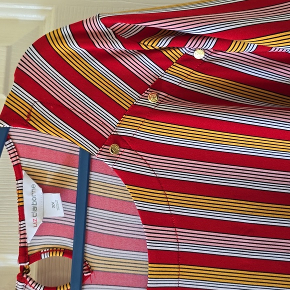 LIZ CLAIBORNE WOMEN'S PLUS SIZE RED STRIPED SHORT SLEEVES SUMMER TOP SIZE 3X - Picture 4 of 16